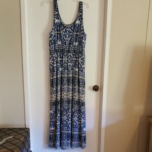 Sonoma Blue and White Geometric Maxi Dress